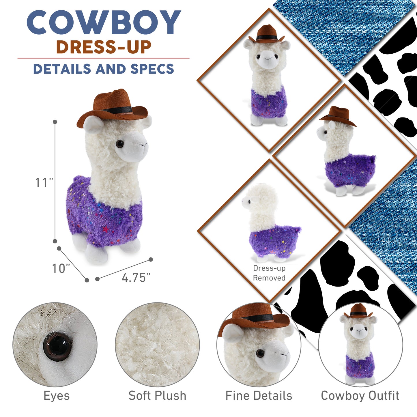 PLUSH - SPARKLE PURPLE LLAMA COWBOY DRESS UP
