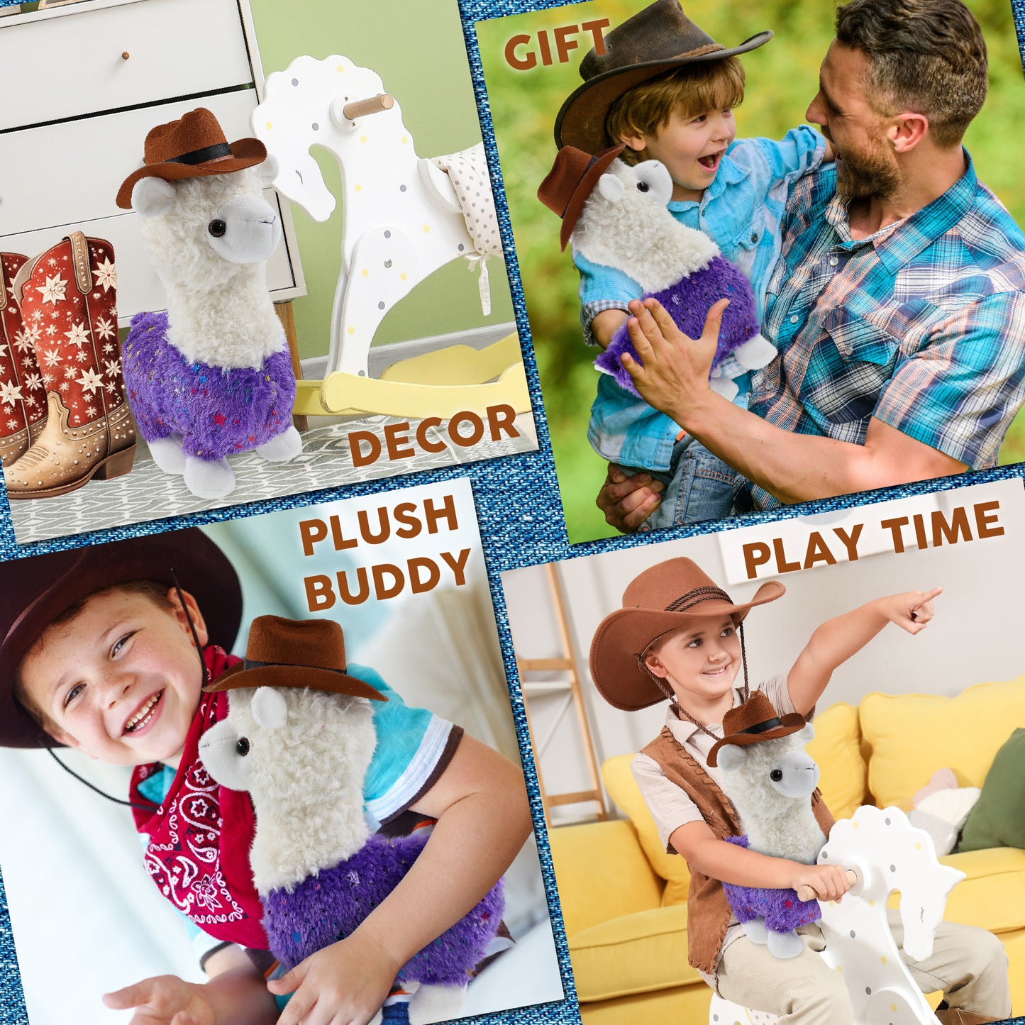 PLUSH - SPARKLE PURPLE LLAMA COWBOY DRESS UP