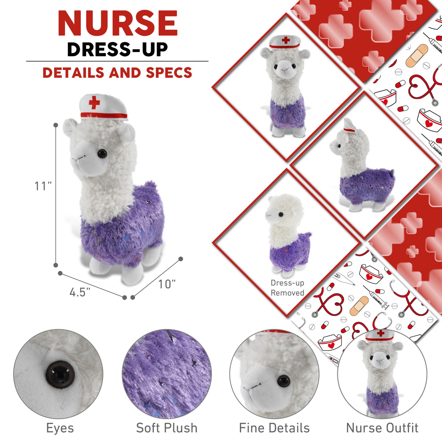 PLUSH - SPARKLE PURPLE LLAMA NURSE