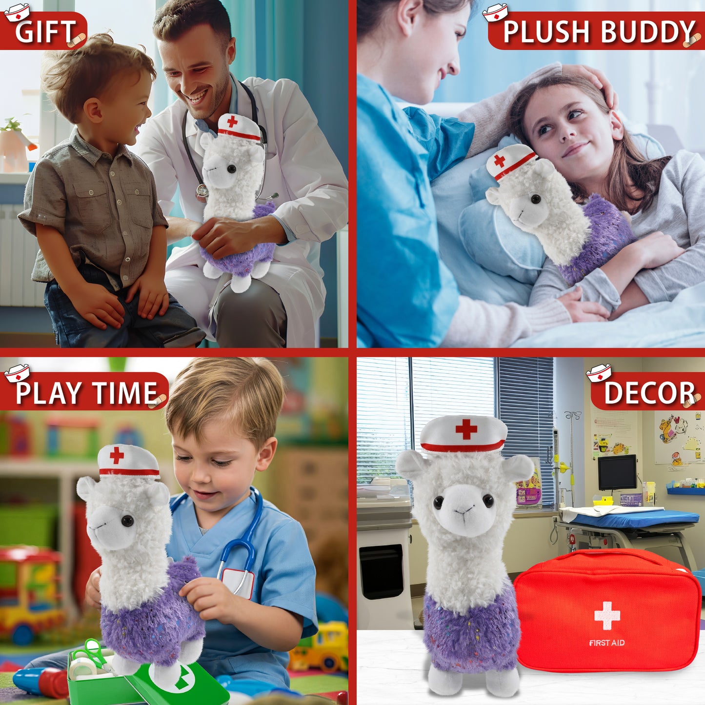 PLUSH - SPARKLE PURPLE LLAMA NURSE