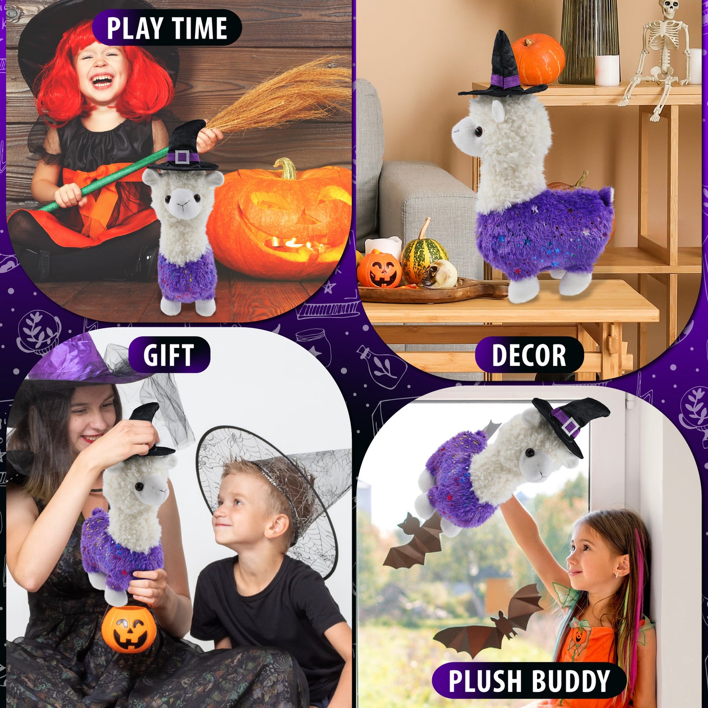 PLUSH - SPARKLE PURPLE LLAMA WITCH DRESS UP