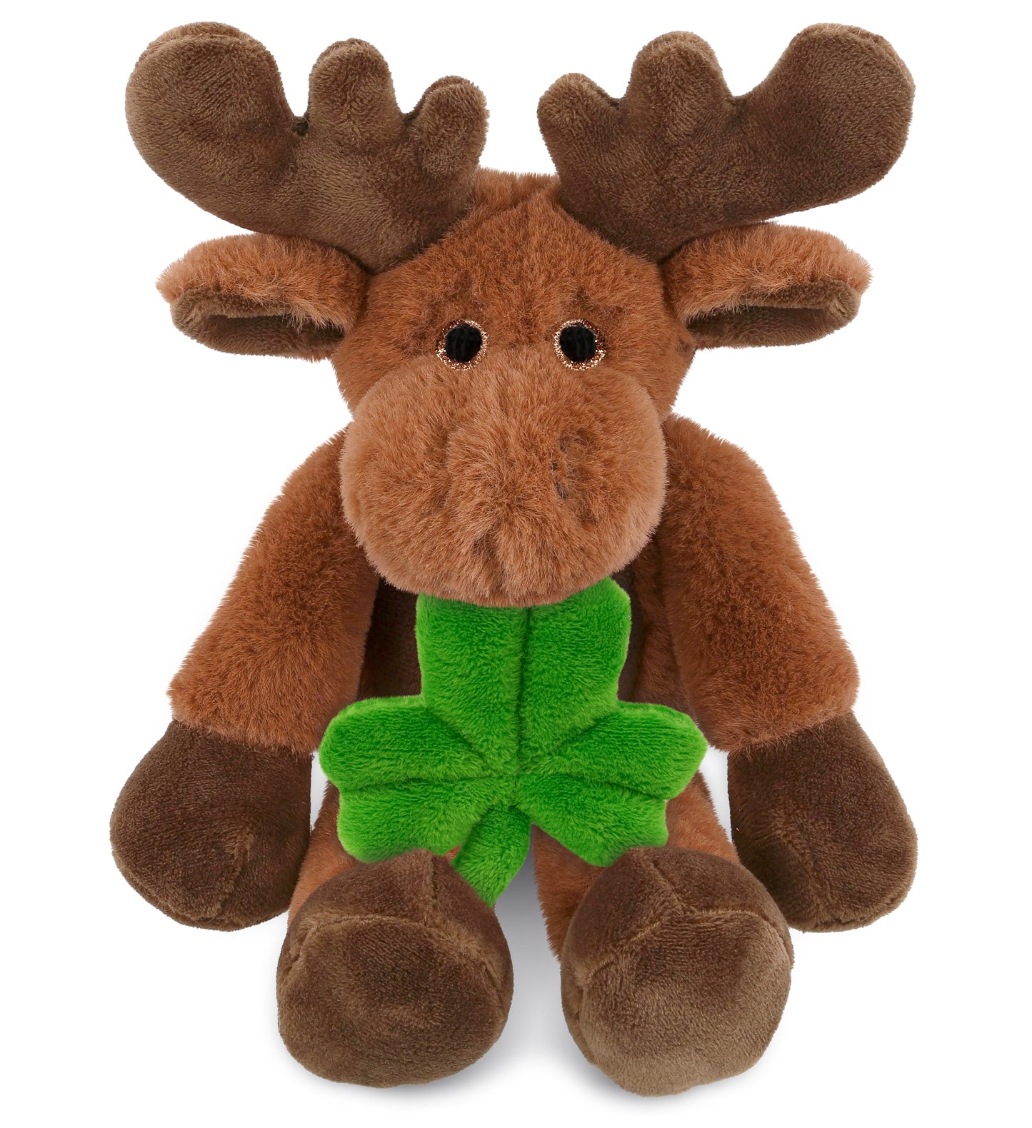 DolliBu Long Leg Moose Stuffed Animal with Green Plush Shamrock - 10.5 Inches