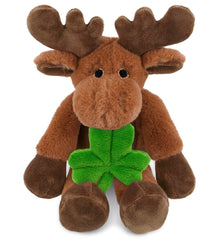 DolliBu Long Leg Moose Stuffed Animal with Green Plush Shamrock - 10.5 Inches