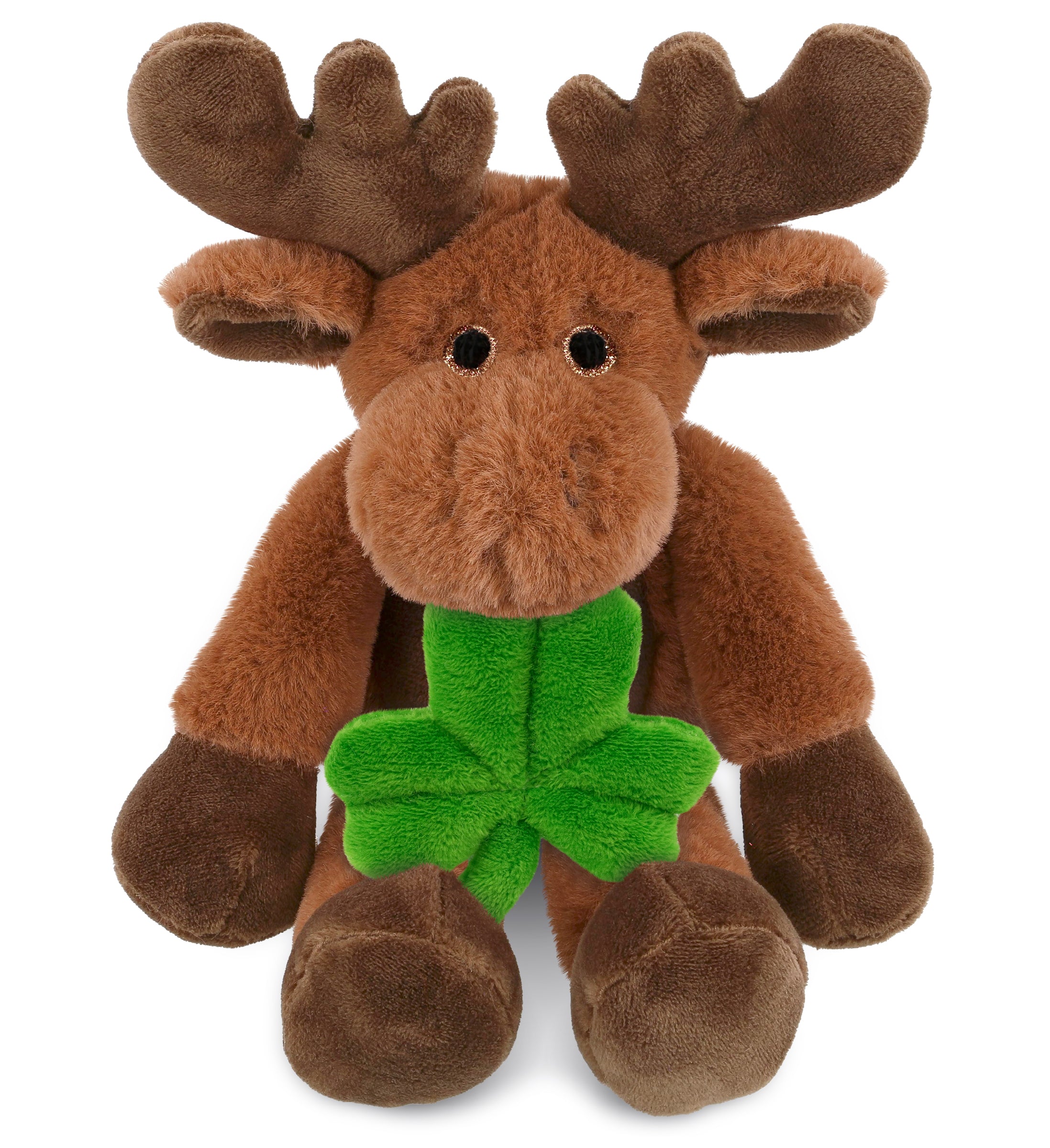 DolliBu Long Leg Moose Stuffed Animal with Green Plush Shamrock - 10.5 Inches