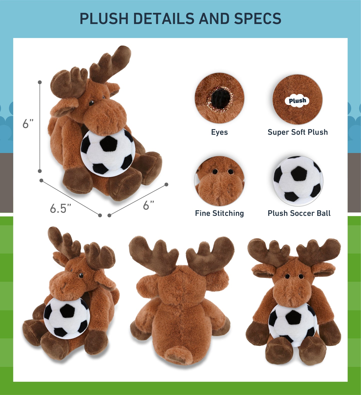 SUPER-SOFT PLUSH - LONG LEG MOOSE 10.5" WITH SOCCER PLUSH