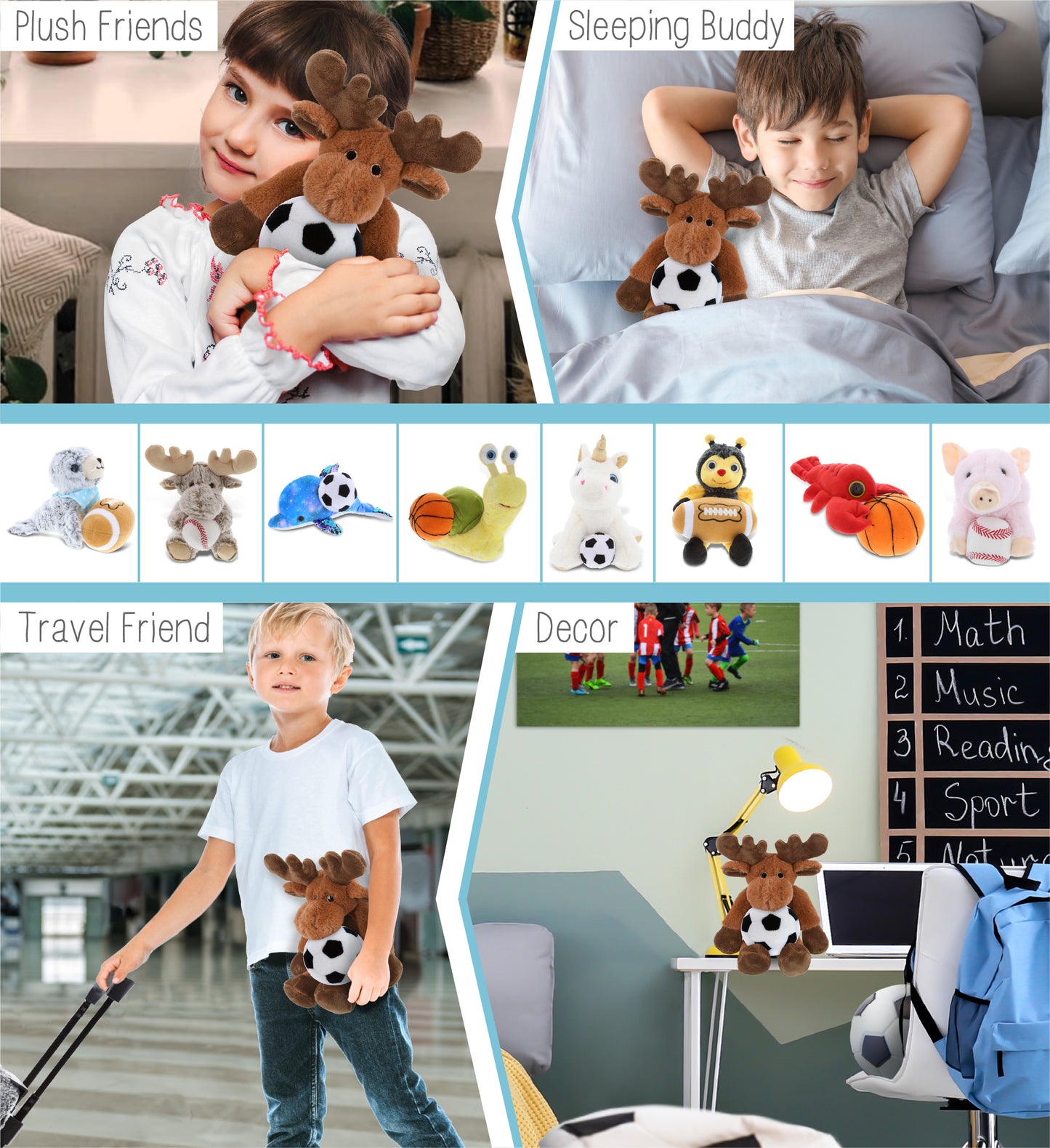 SUPER-SOFT PLUSH - LONG LEG MOOSE 10.5" WITH SOCCER PLUSH