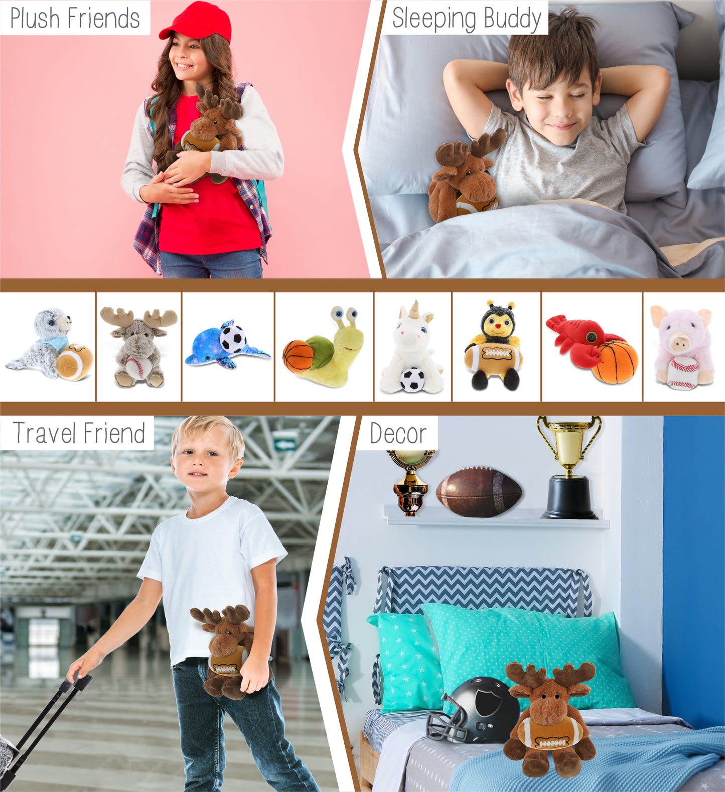 SUPER-SOFT PLUSH - LONG LEG MOOSE 10.5" WITH FOOTBALL PLUSH