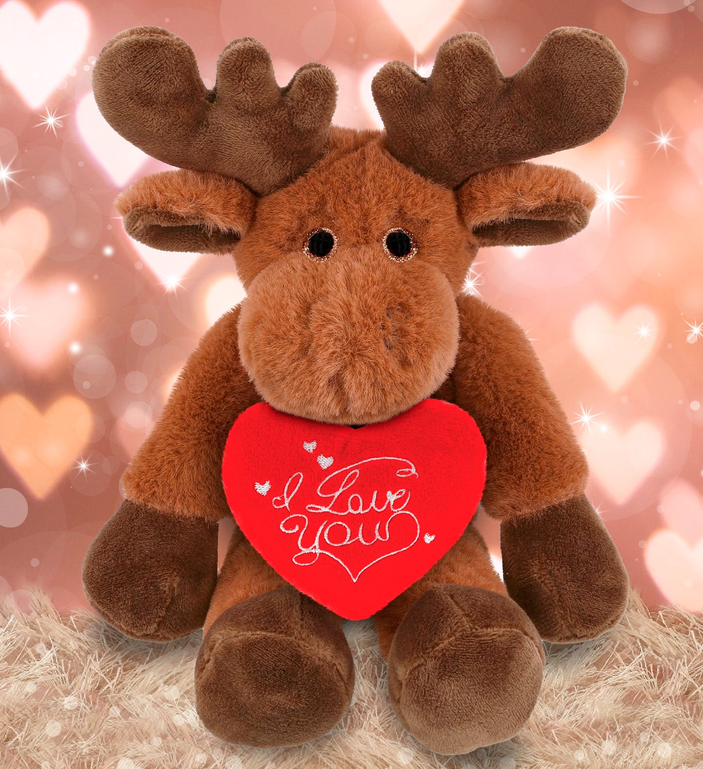 PLUSH I LOVE YOU RED HEART - SUPER-SOFT PLUSH - LONG LEG MOOSE 10.5"