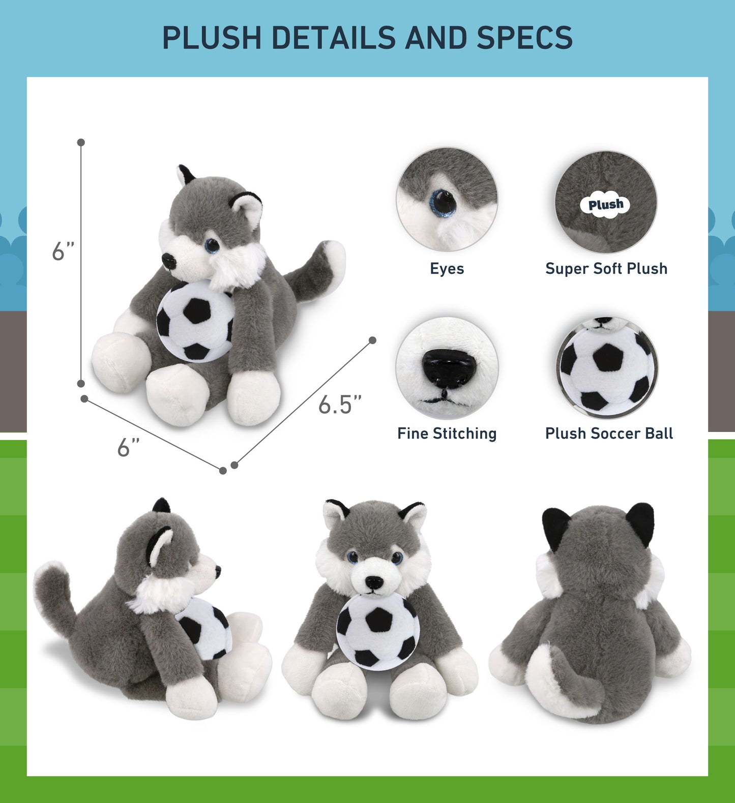 SUPER-SOFT PLUSH - LONG LEG HUSKY 10.5" WITH SOCCER PLUSH