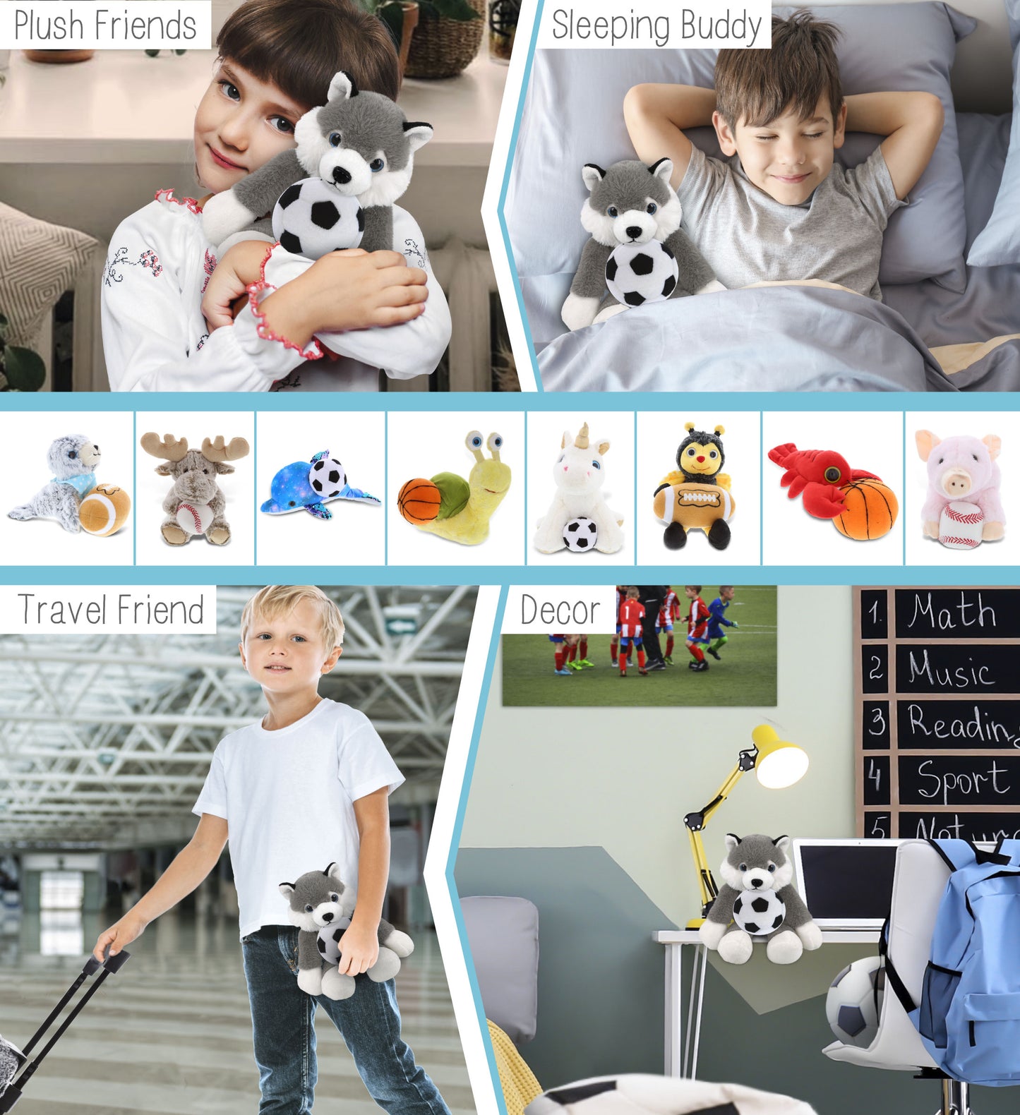 SUPER-SOFT PLUSH - LONG LEG HUSKY 10.5" WITH SOCCER PLUSH