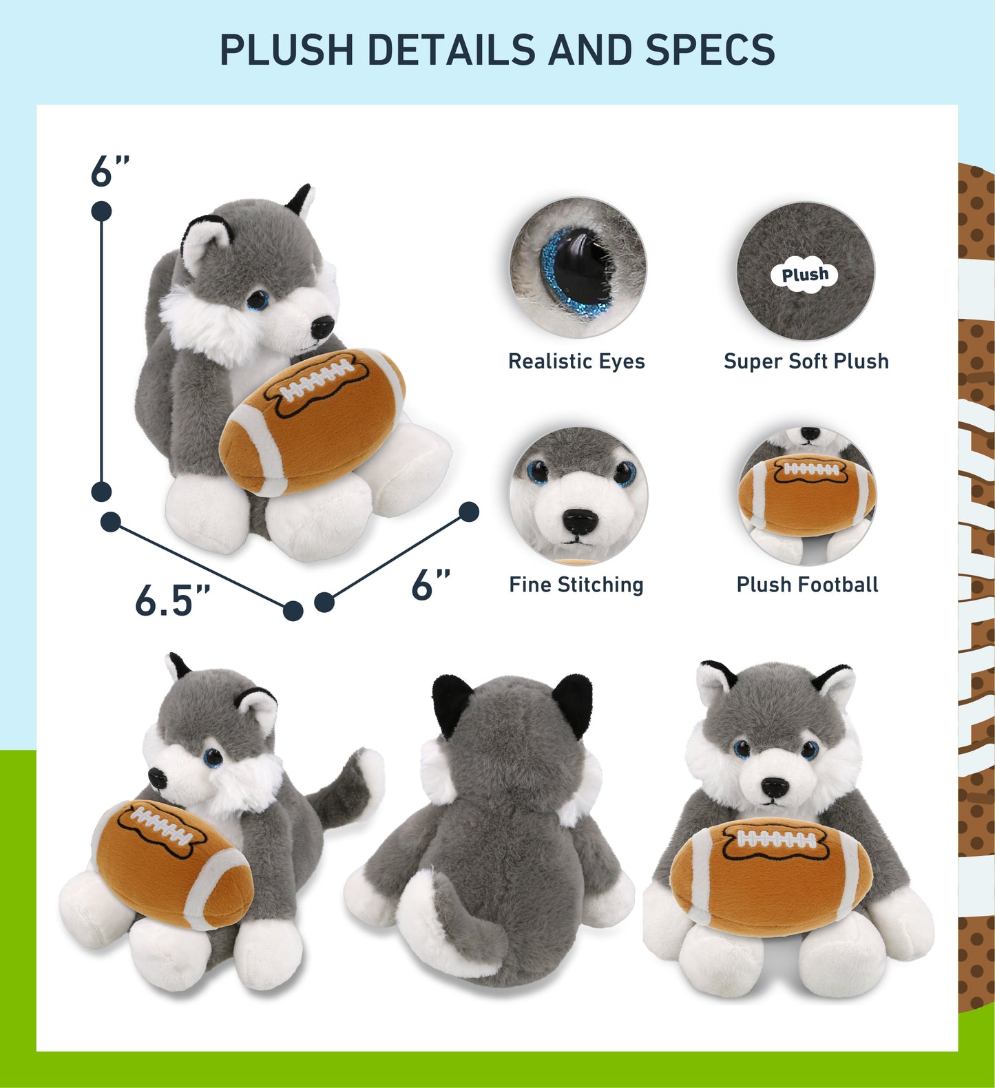 SUPER-SOFT PLUSH - LONG LEG HUSKY 10.5" WITH FOOTBALL PLUSH