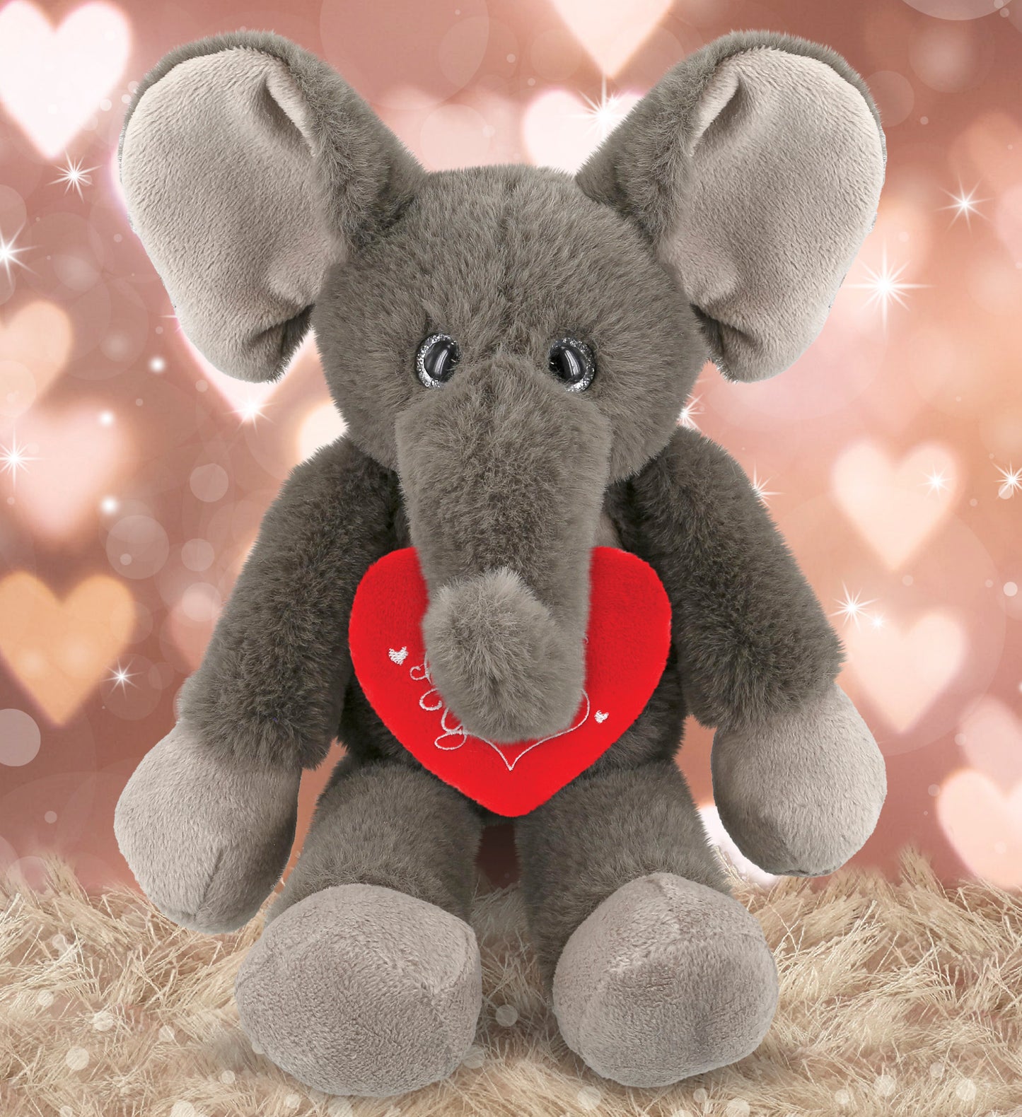 PLUSH I LOVE YOU RED HEART - SUPER-SOFT PLUSH - LONG LEG ELEPHANT 10.5"