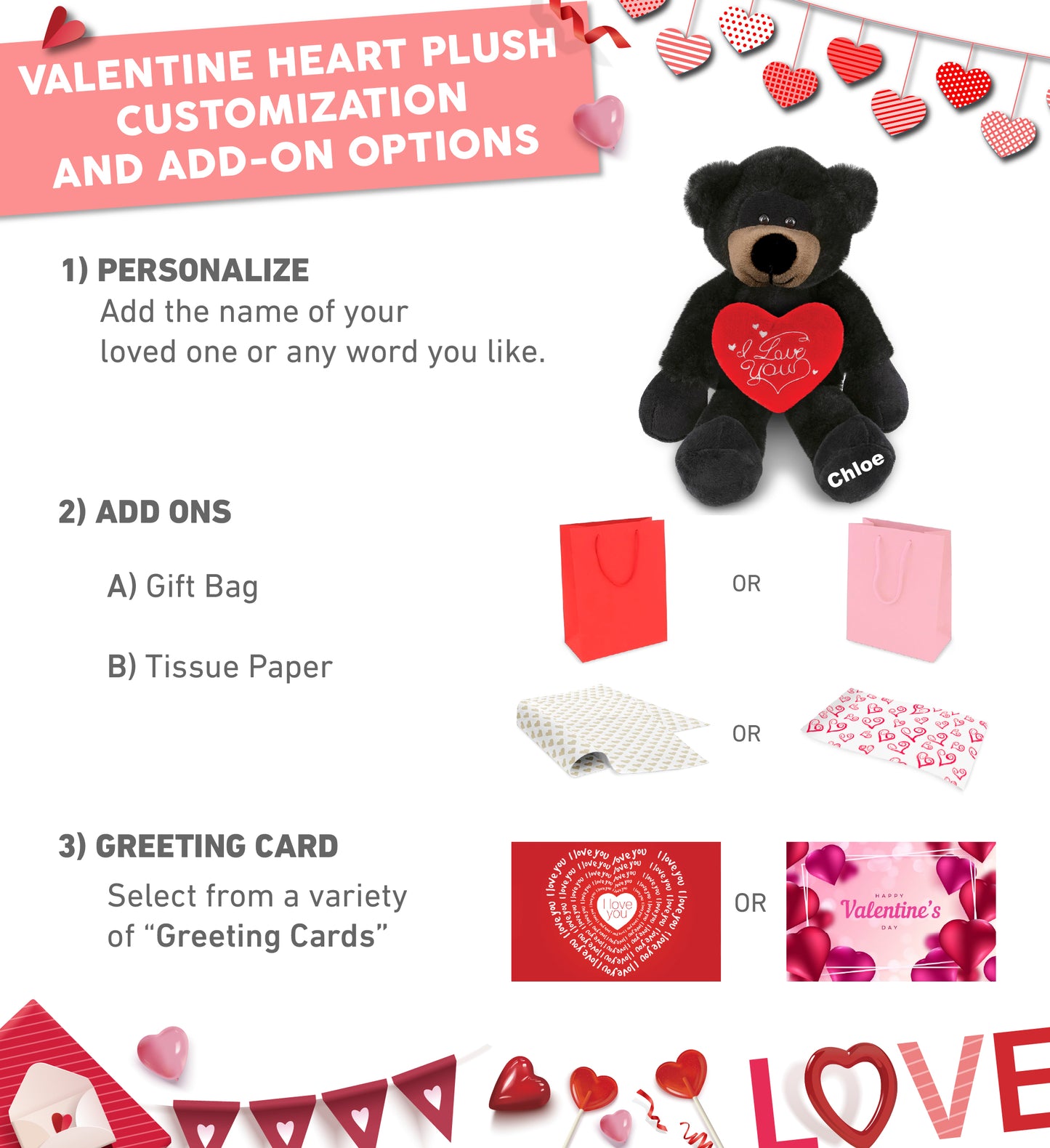 PLUSH I LOVE YOU RED HEART - SUPER-SOFT PLUSH - LONG LEG BLACK BEAR 10.5"