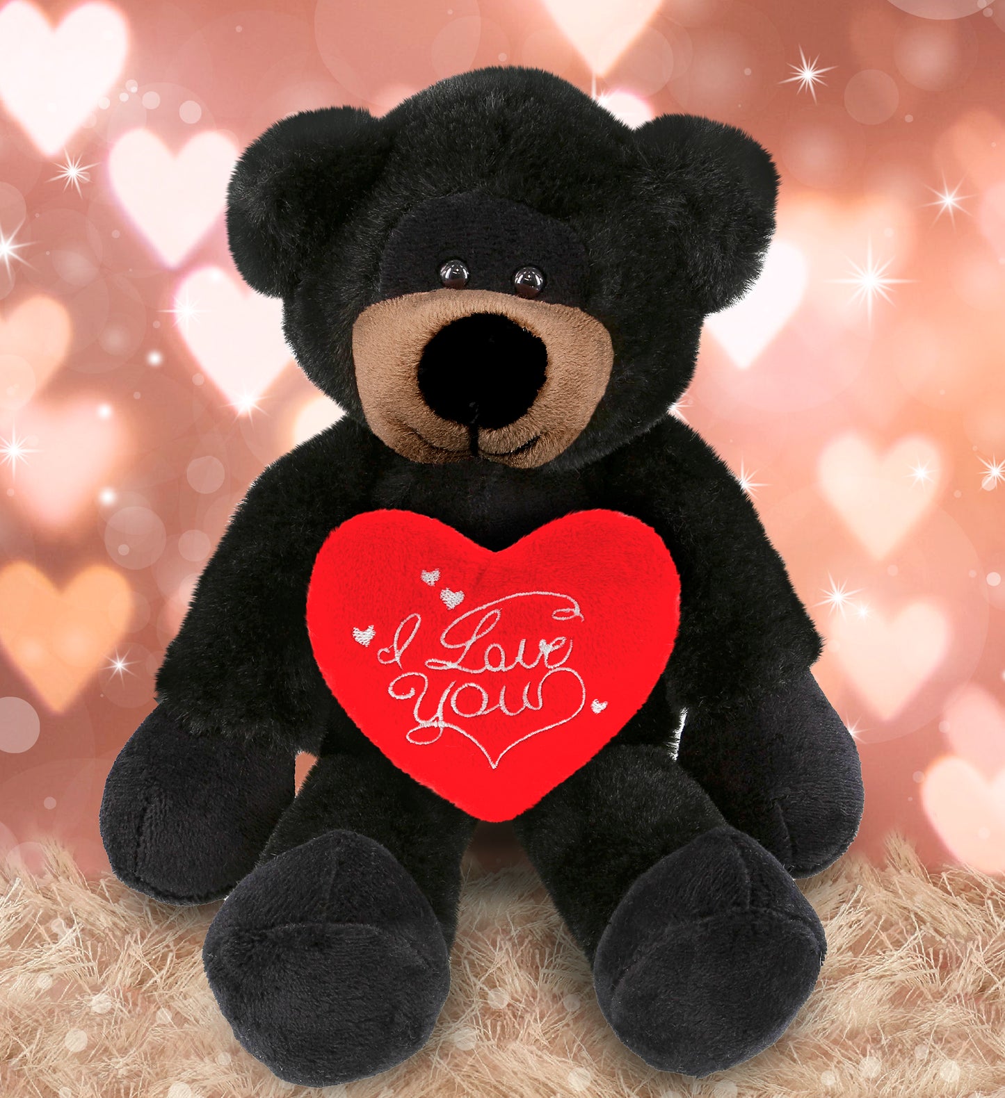 PLUSH I LOVE YOU RED HEART - SUPER-SOFT PLUSH - LONG LEG BLACK BEAR 10.5"
