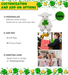DolliBu Long Leg Lamb Stuffed Animal with Green Plush Shamrock - 10.5 Inches