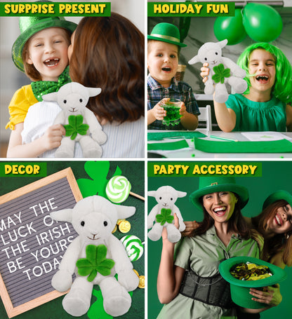 DolliBu Long Leg Lamb Stuffed Animal with Green Plush Shamrock - 10.5 Inches