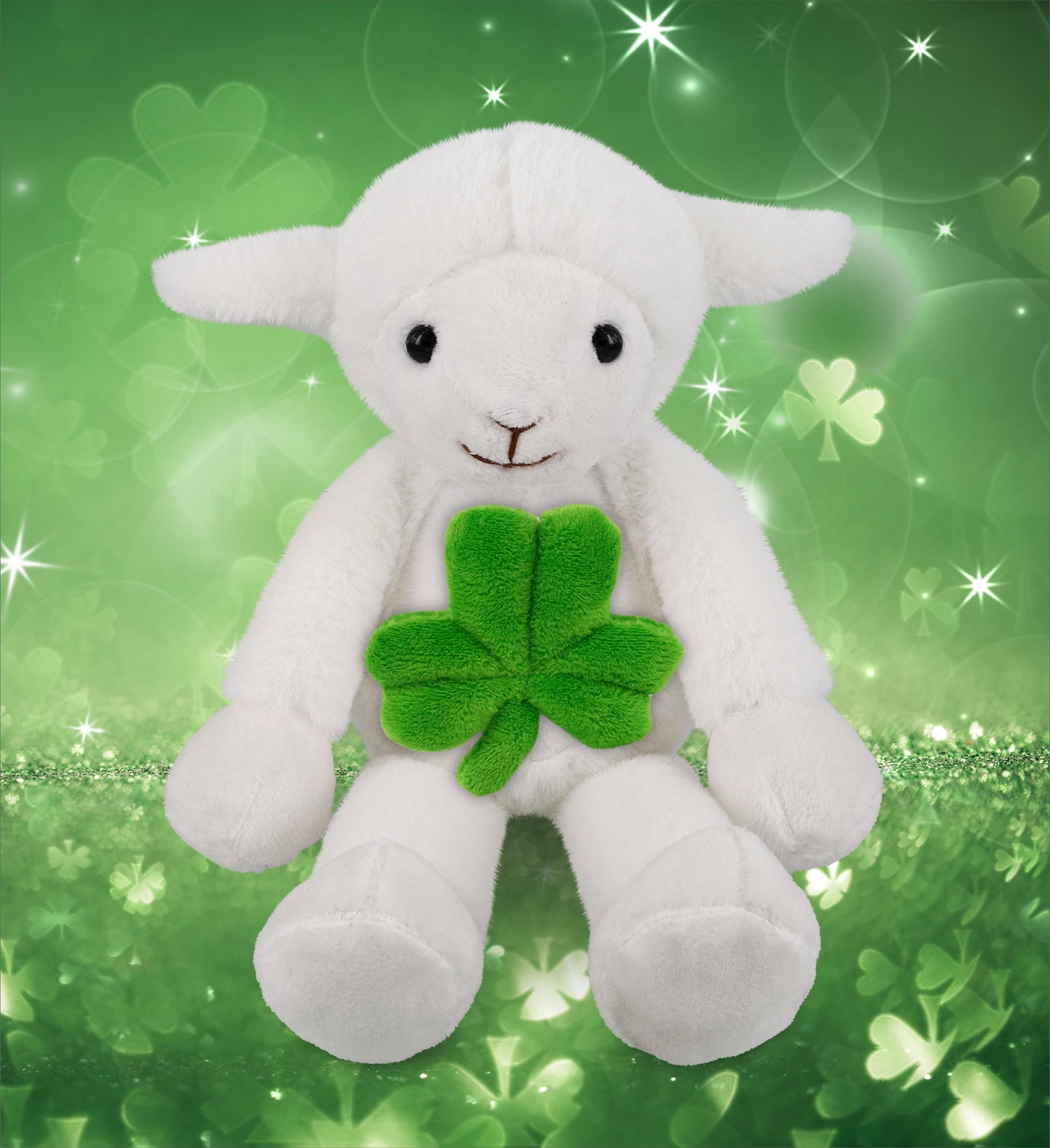 DolliBu Long Leg Lamb Stuffed Animal with Green Plush Shamrock - 10.5 Inches