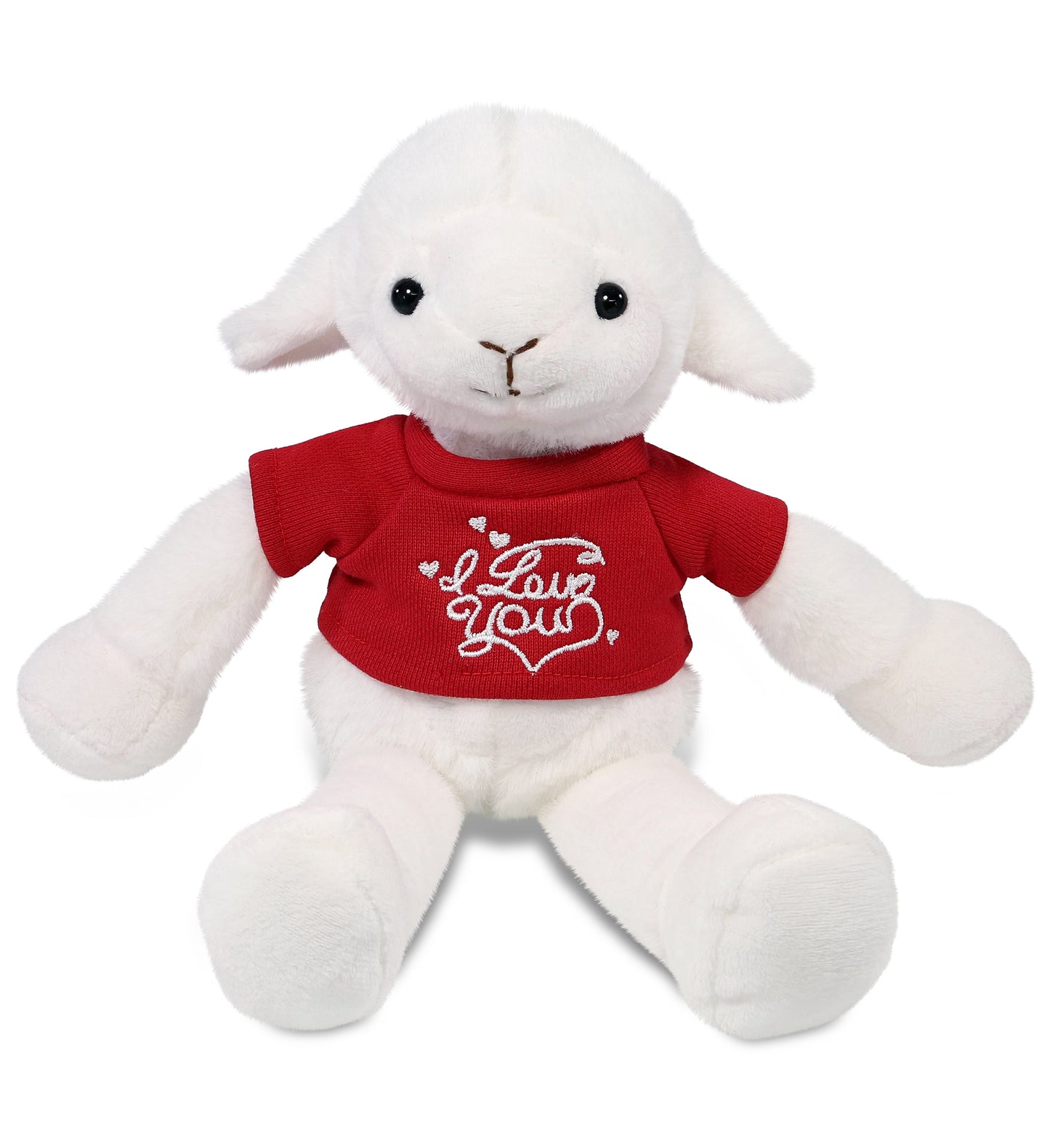 PLUSH I LOVE YOU RED SHIRT- SUPER-SOFT PLUSH - LONG LEG LAMB 10.5"