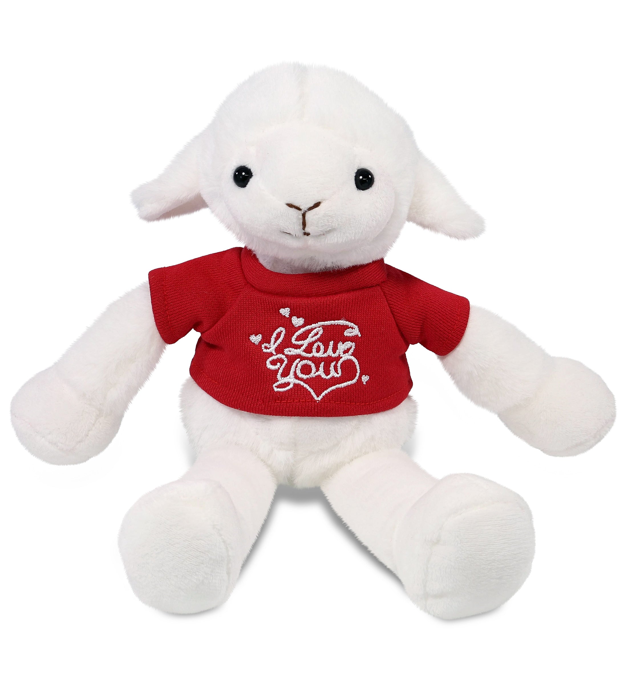 PLUSH I LOVE YOU RED SHIRT- SUPER-SOFT PLUSH - LONG LEG LAMB 10.5"