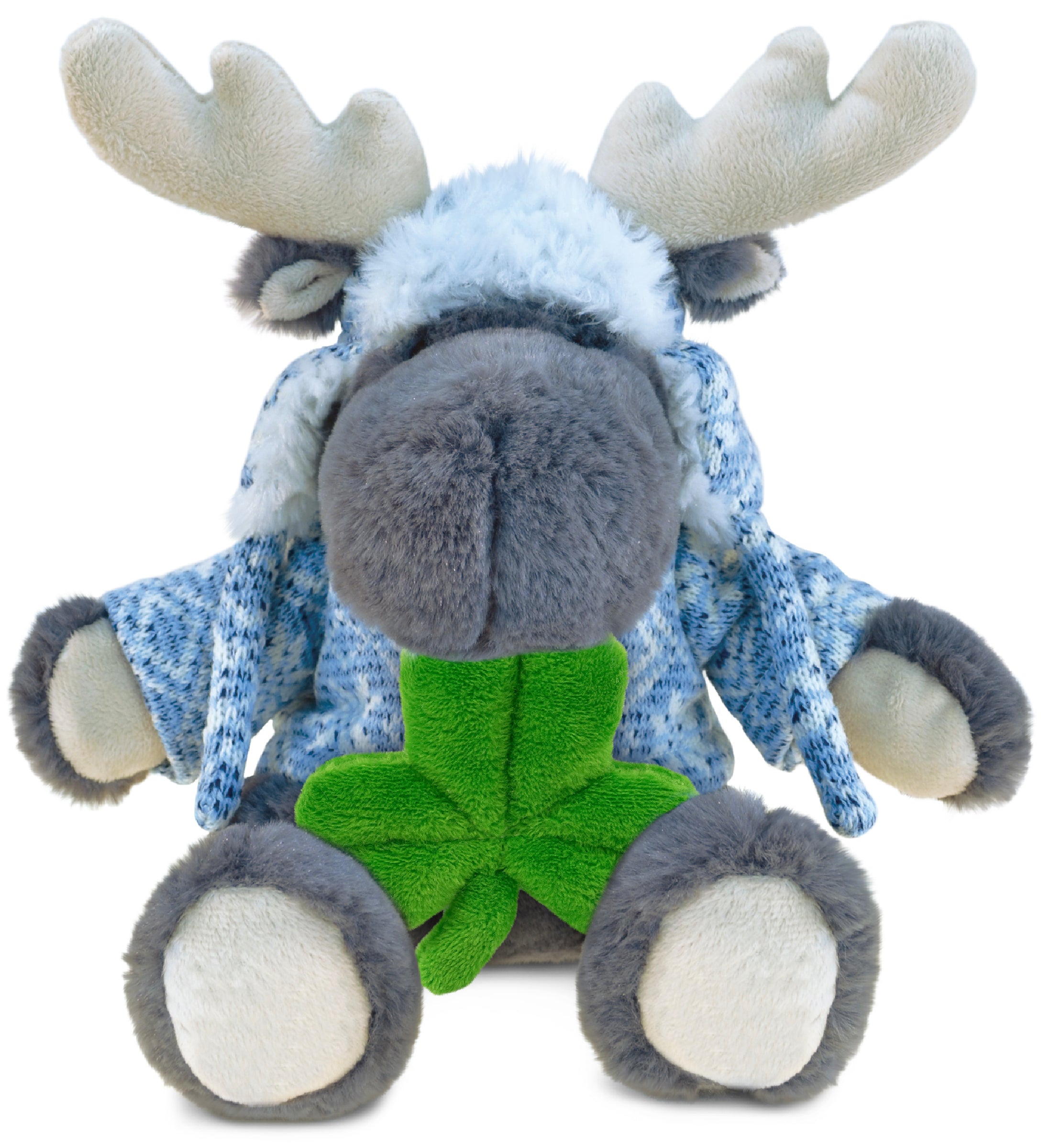 DolliBu Sitting Gray Moose Stuffed Animal with Green Plush Shamrock - 6 Inches