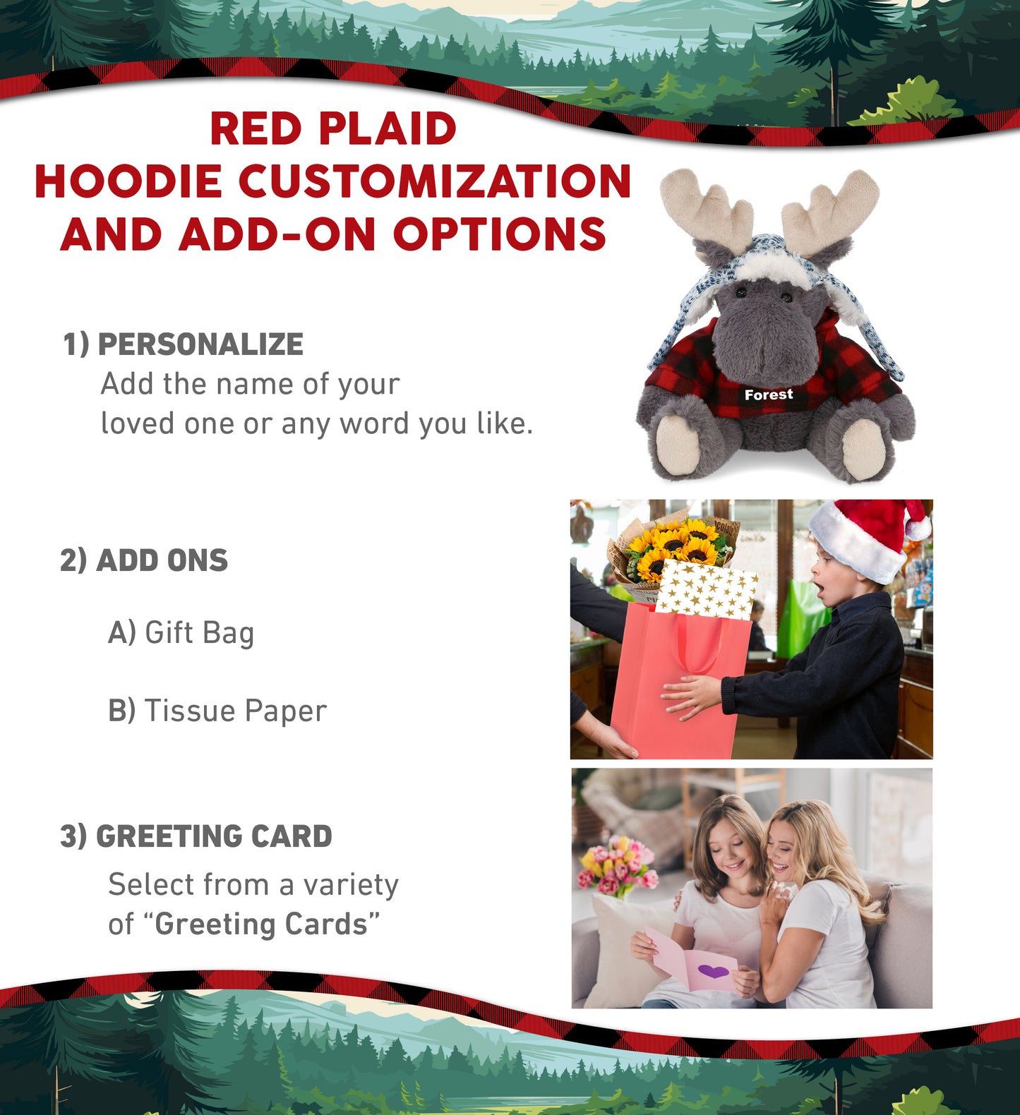 SUPER SOFT PLUSH WITH CLOTHES  - GREY MOOSE WITH RED PLAID HOODIE