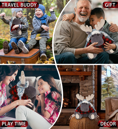 SUPER SOFT PLUSH WITH CLOTHES  - GREY MOOSE WITH RED PLAID HOODIE