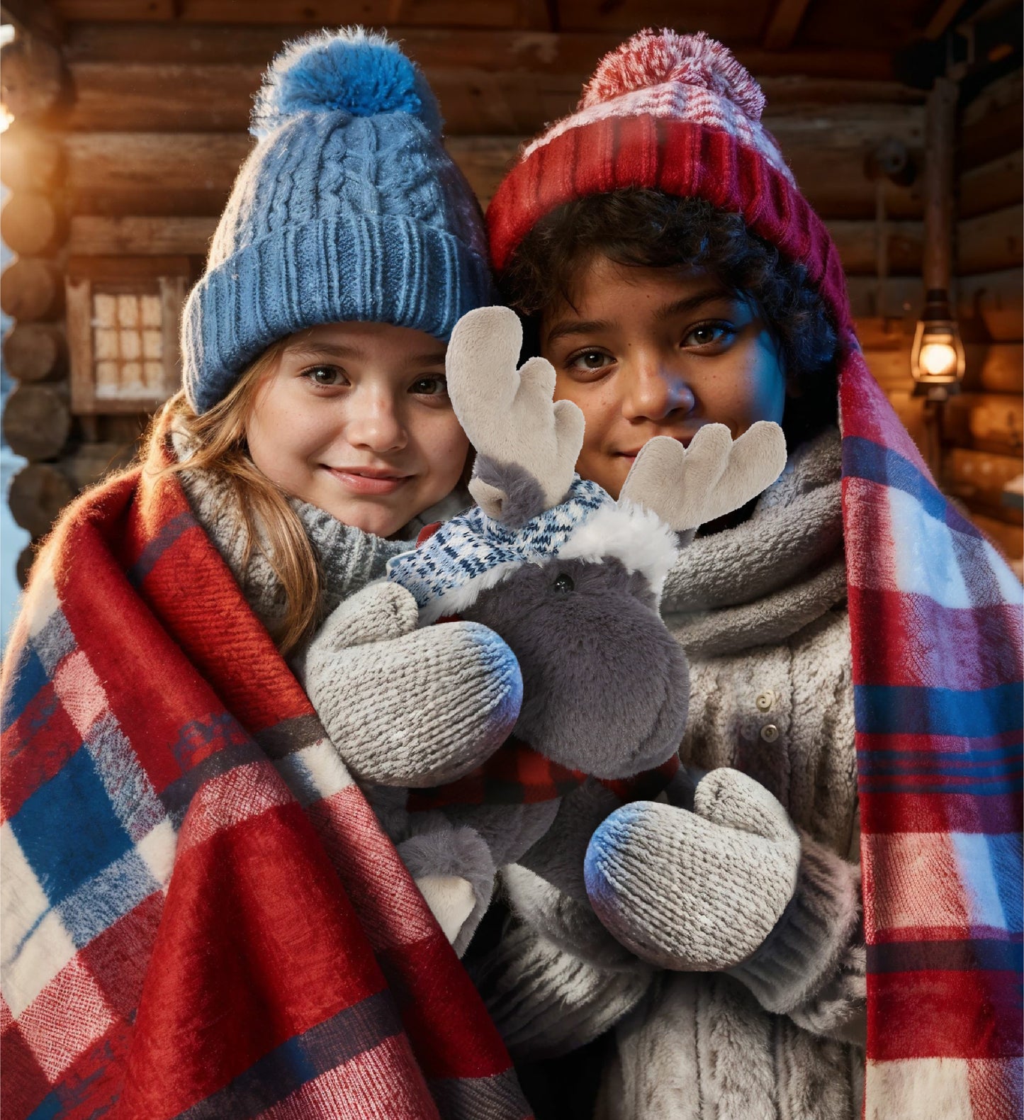 SUPER SOFT PLUSH WITH CLOTHES  - GREY MOOSE WITH RED PLAID HOODIE