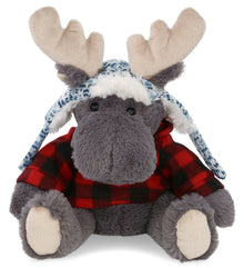 SUPER SOFT PLUSH WITH CLOTHES  - GREY MOOSE WITH RED PLAID HOODIE