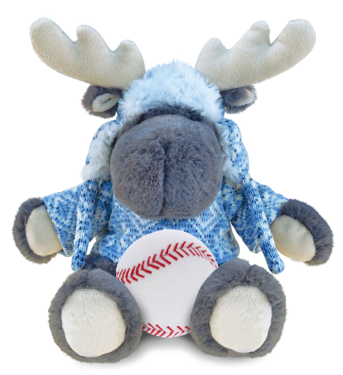 PLUSH BASEBALL - SUPER SOFT PLUSH WITH CLOTHES  - GREY MOOSE