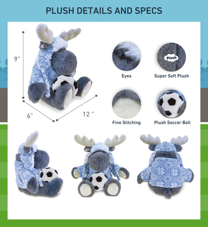 SUPER SOFT PLUSH WITH CLOTHES - GREY MOOSE WITH SOCCER PLUSH