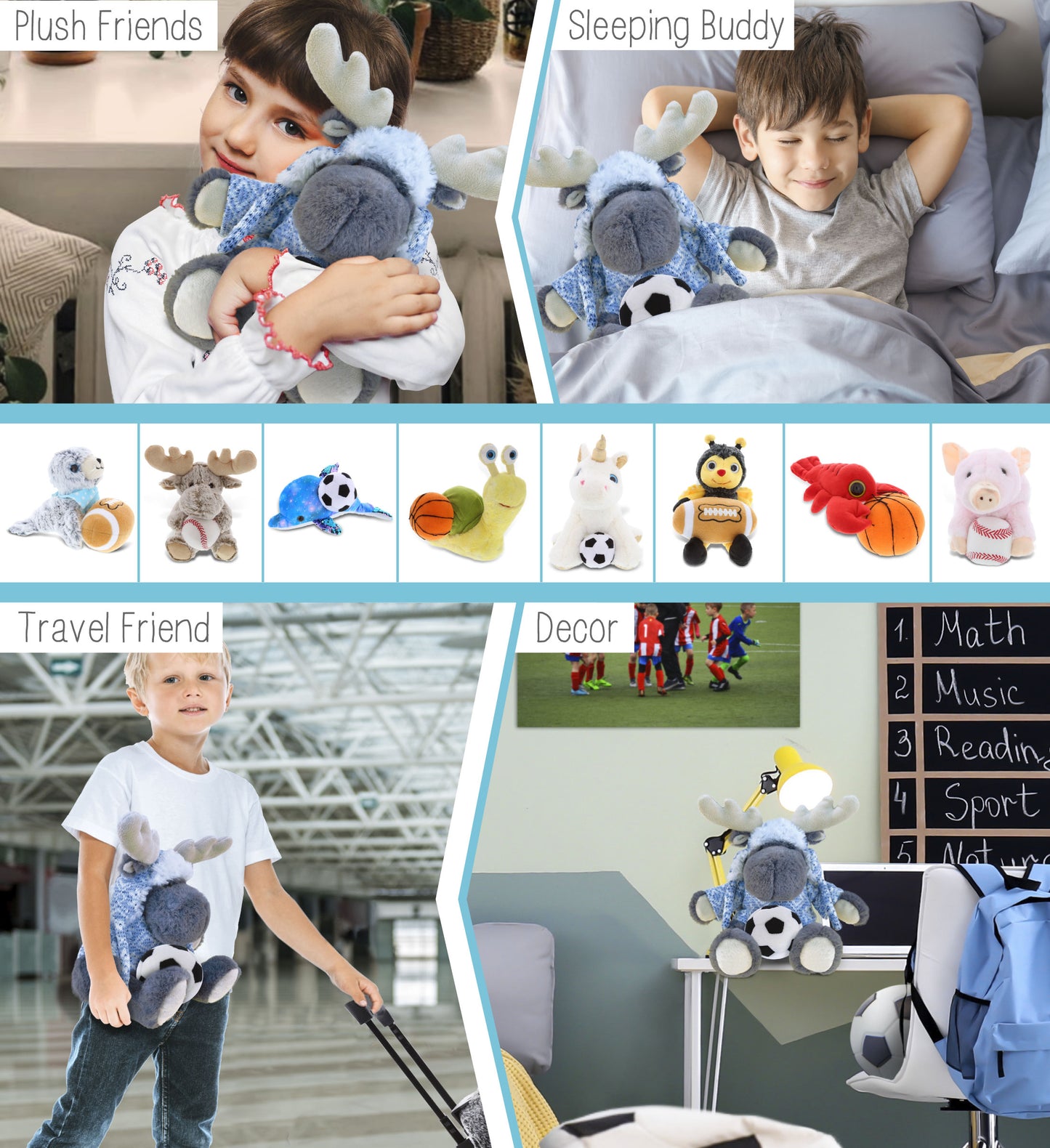 SUPER SOFT PLUSH WITH CLOTHES - GREY MOOSE WITH SOCCER PLUSH