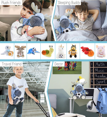 SUPER SOFT PLUSH WITH CLOTHES - GREY MOOSE WITH SOCCER PLUSH