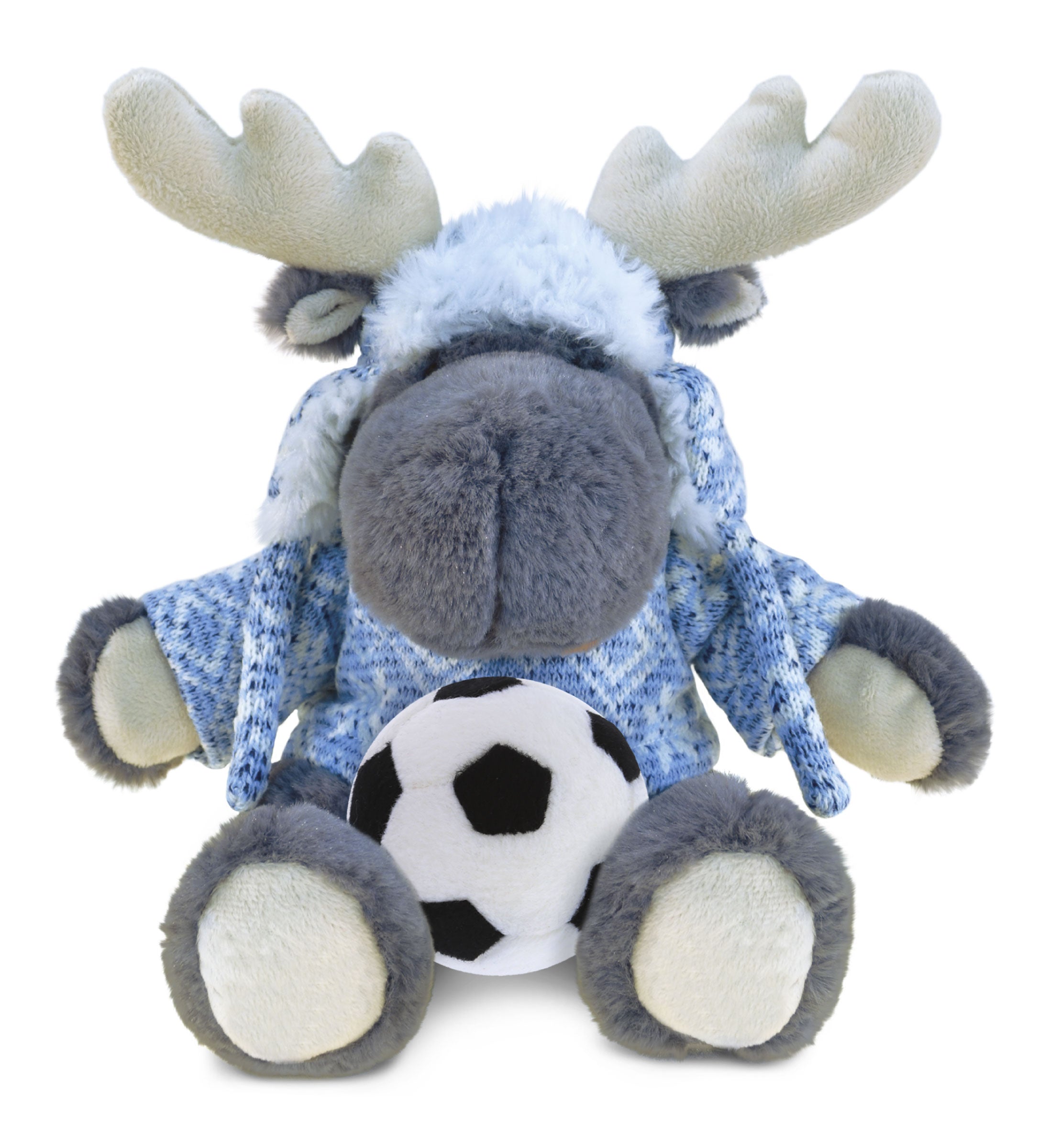 SUPER SOFT PLUSH WITH CLOTHES - GREY MOOSE WITH SOCCER PLUSH