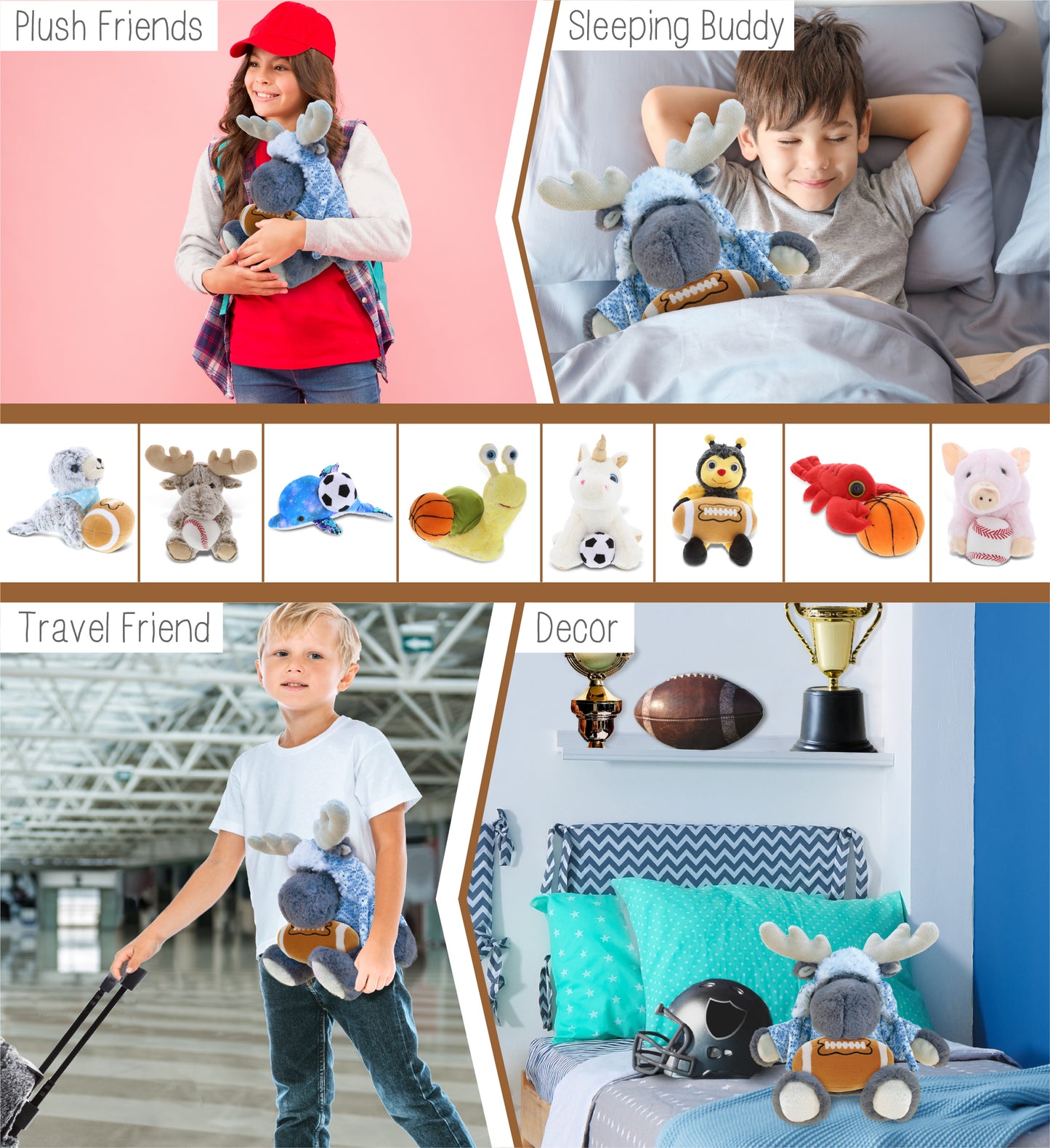 SUPER SOFT PLUSH WITH CLOTHES - GREY MOOSE WITH FOOTBALL PLUSH
