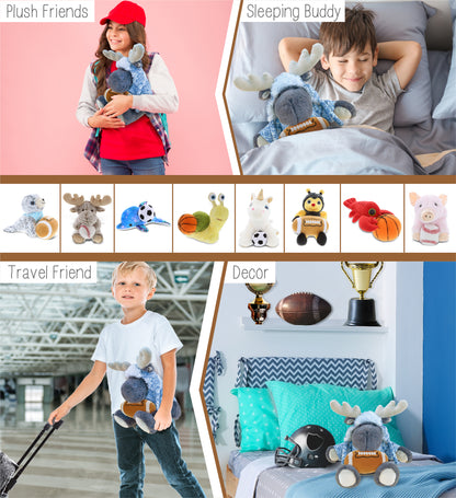 SUPER SOFT PLUSH WITH CLOTHES - GREY MOOSE WITH FOOTBALL PLUSH