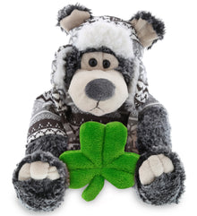 DolliBu Sitting Black Bear Stuffed Animal with Green Plush Shamrock - 12.5 Inch
