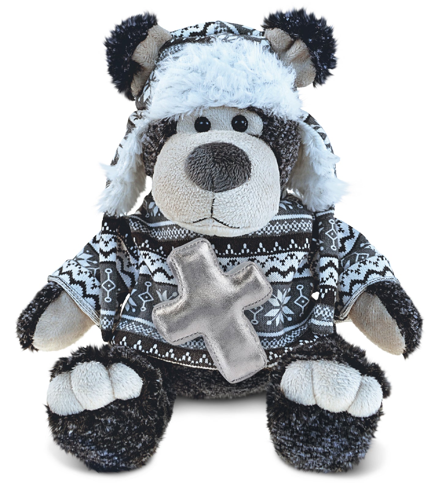 PLUSH CROSS - SUPER SOFT PLUSH WITH CLOTHES  - BLACK BEAR