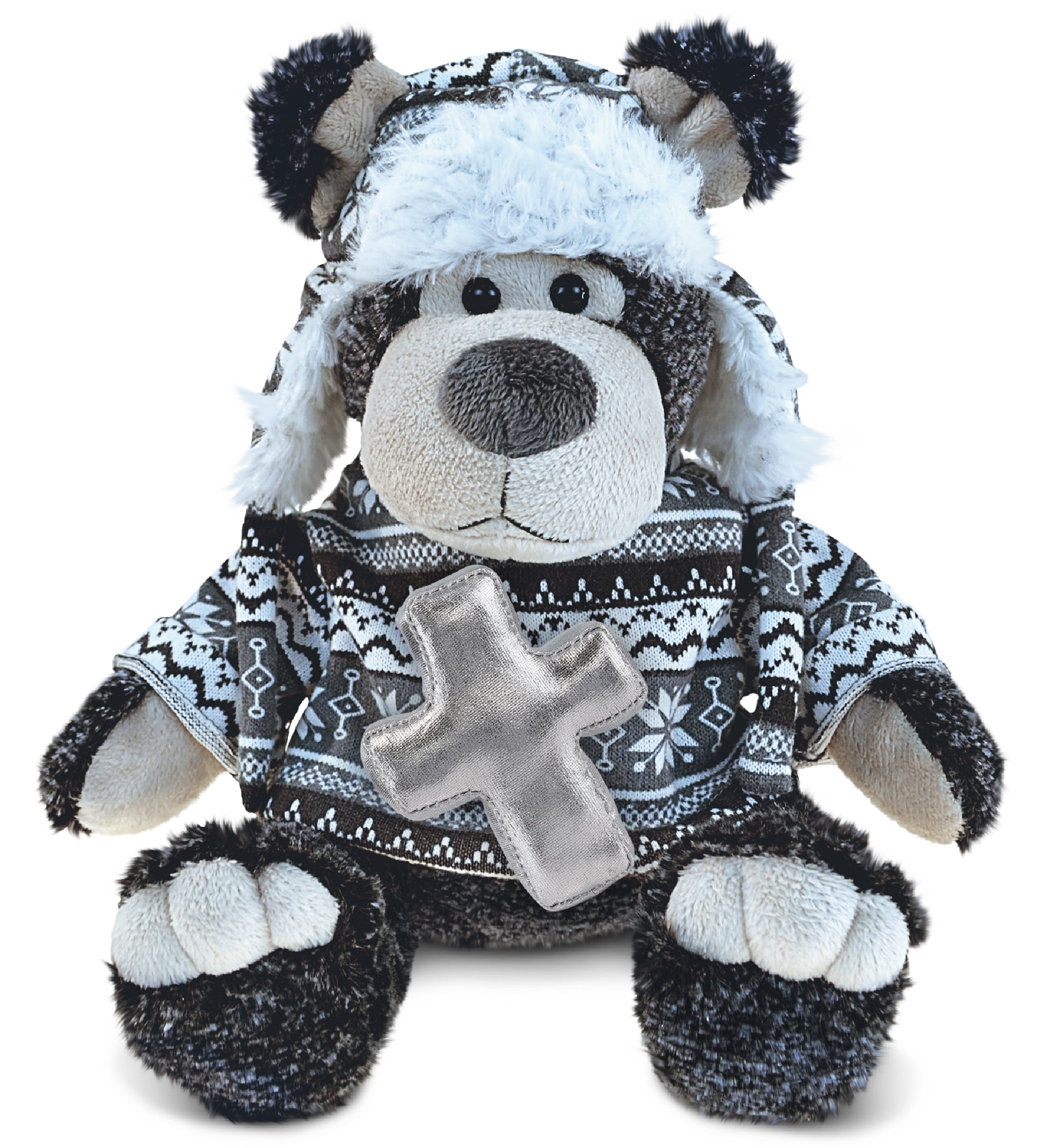 PLUSH CROSS - SUPER SOFT PLUSH WITH CLOTHES  - BLACK BEAR