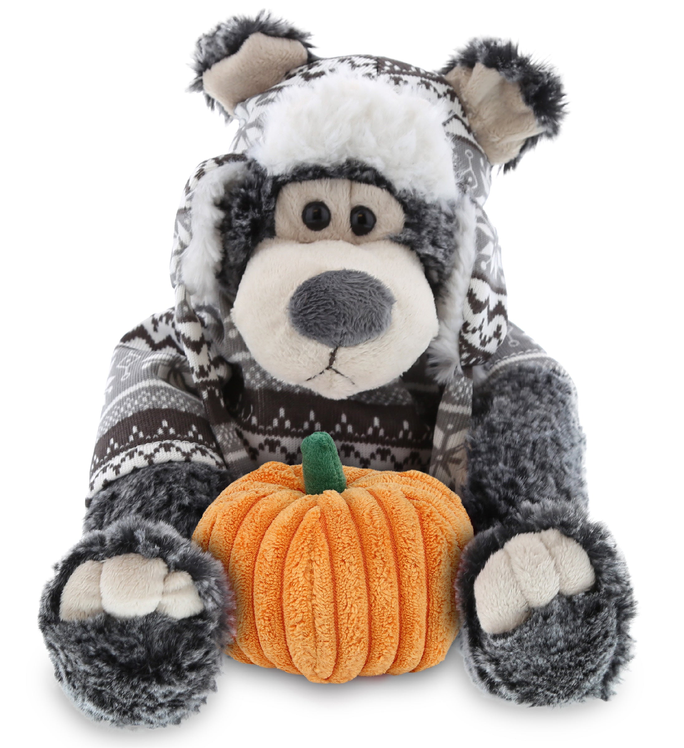 PLUSH PUMPKIN - SUPER SOFT PLUSH WITH CLOTHES  - BLACK BEAR
