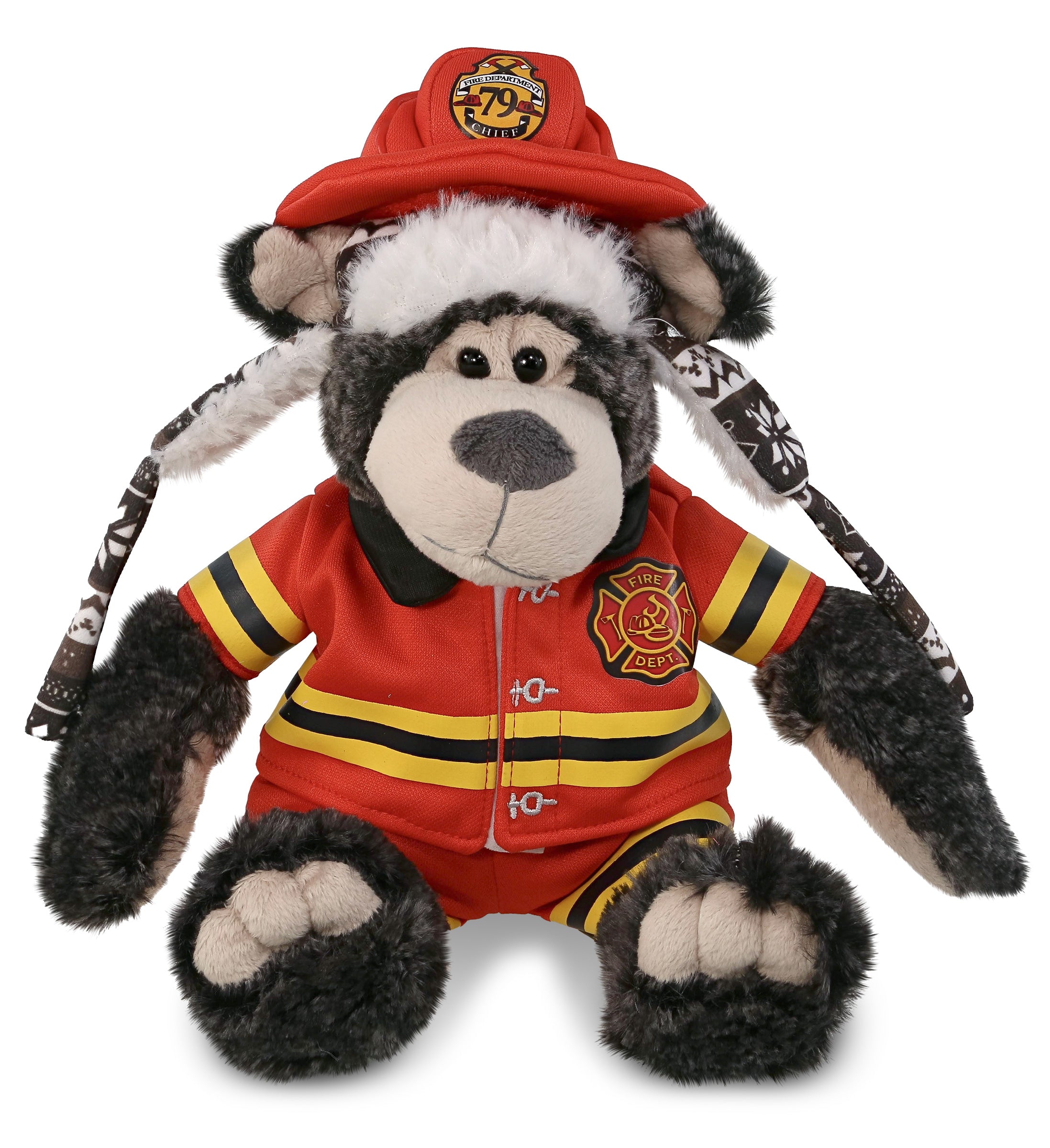 PLUSH FIREMAN - SUPER SOFT PLUSH WITH CLOTHES  - BLACK BEAR