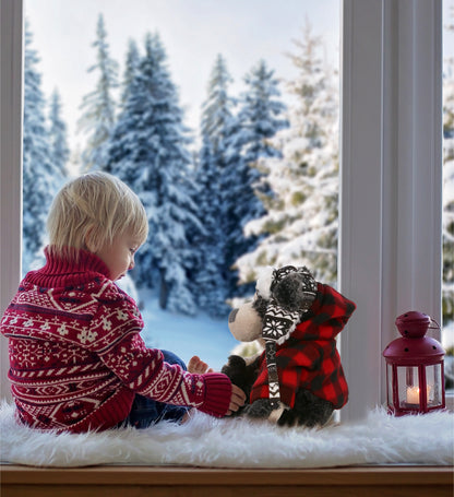 SUPER SOFT PLUSH WITH CLOTHES  - BLACK BEAR WITH RED PLAID HOODIE