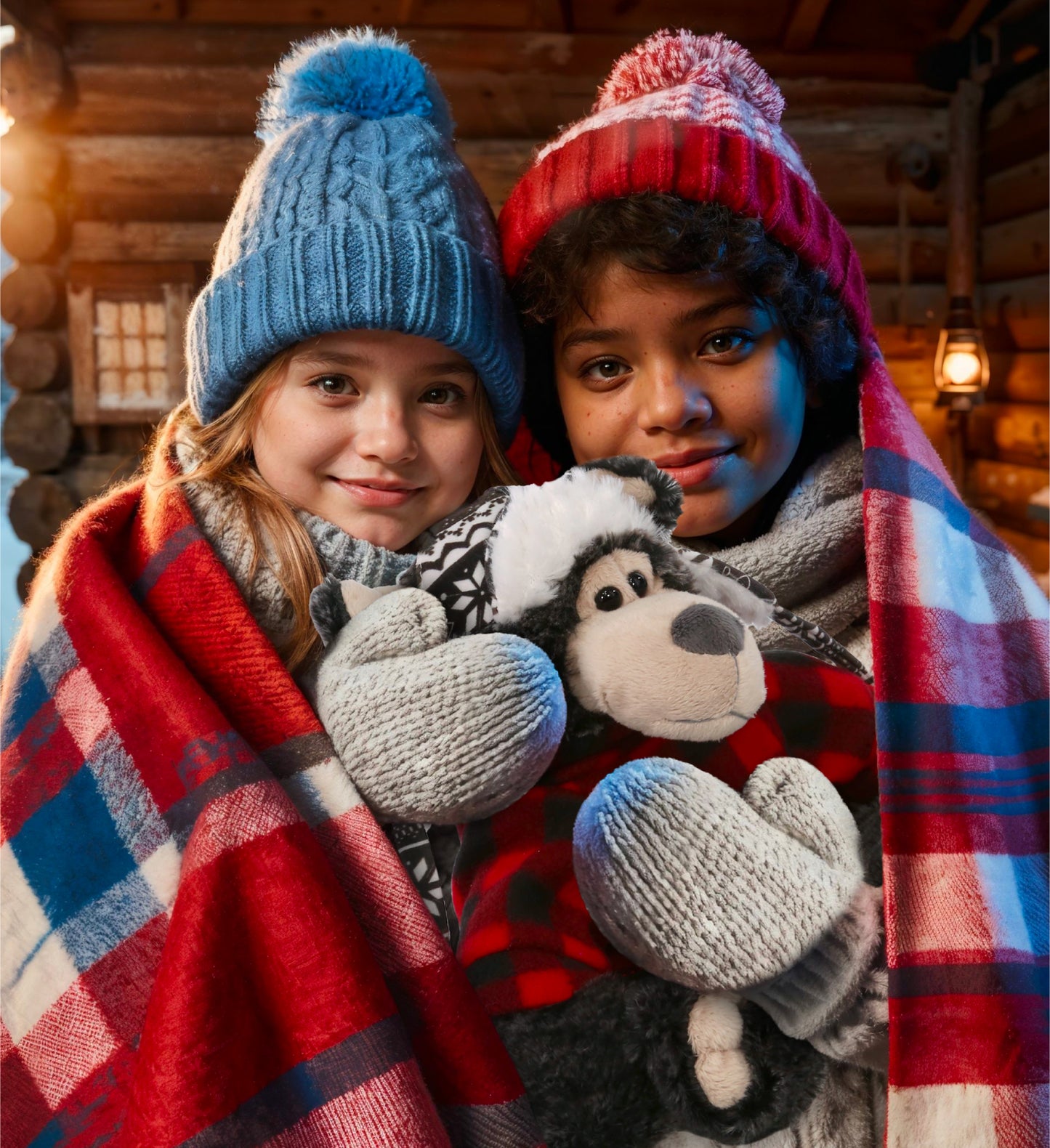 SUPER SOFT PLUSH WITH CLOTHES  - BLACK BEAR WITH RED PLAID HOODIE