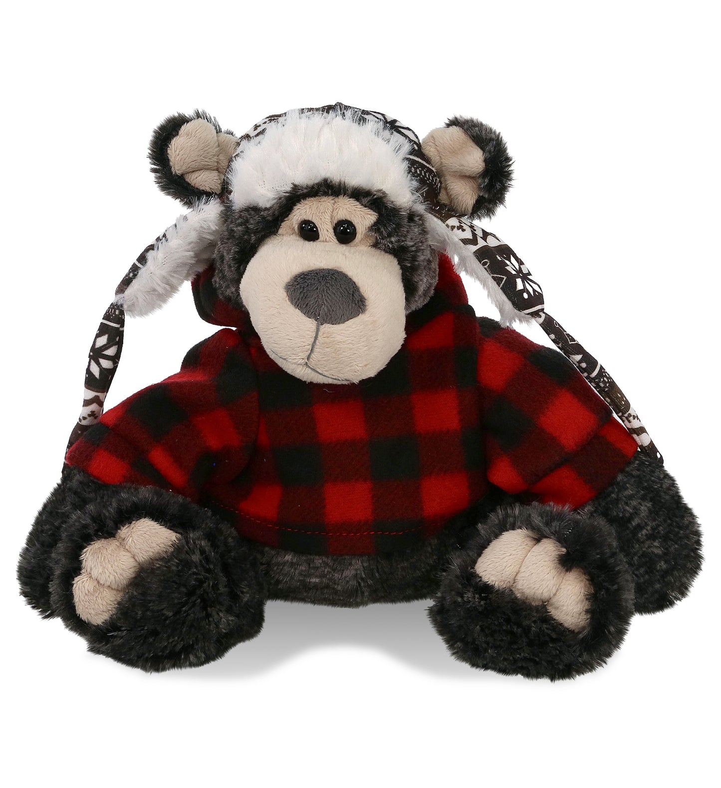 SUPER SOFT PLUSH WITH CLOTHES  - BLACK BEAR WITH RED PLAID HOODIE