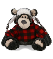 SUPER SOFT PLUSH WITH CLOTHES  - BLACK BEAR WITH RED PLAID HOODIE
