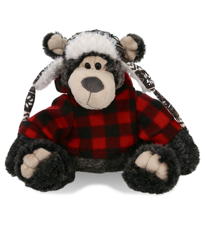 SUPER SOFT PLUSH WITH CLOTHES  - BLACK BEAR WITH RED PLAID HOODIE