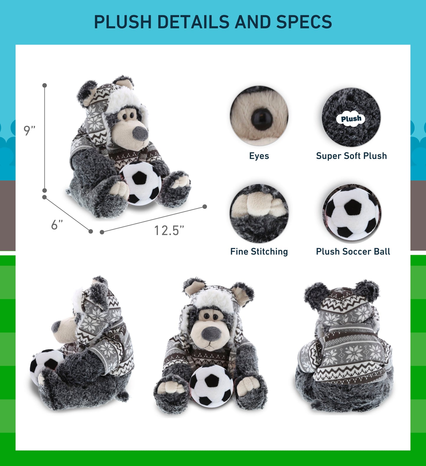 SUPER SOFT PLUSH WITH CLOTHES - BLACK BEAR WITH SOCCER PLUSH