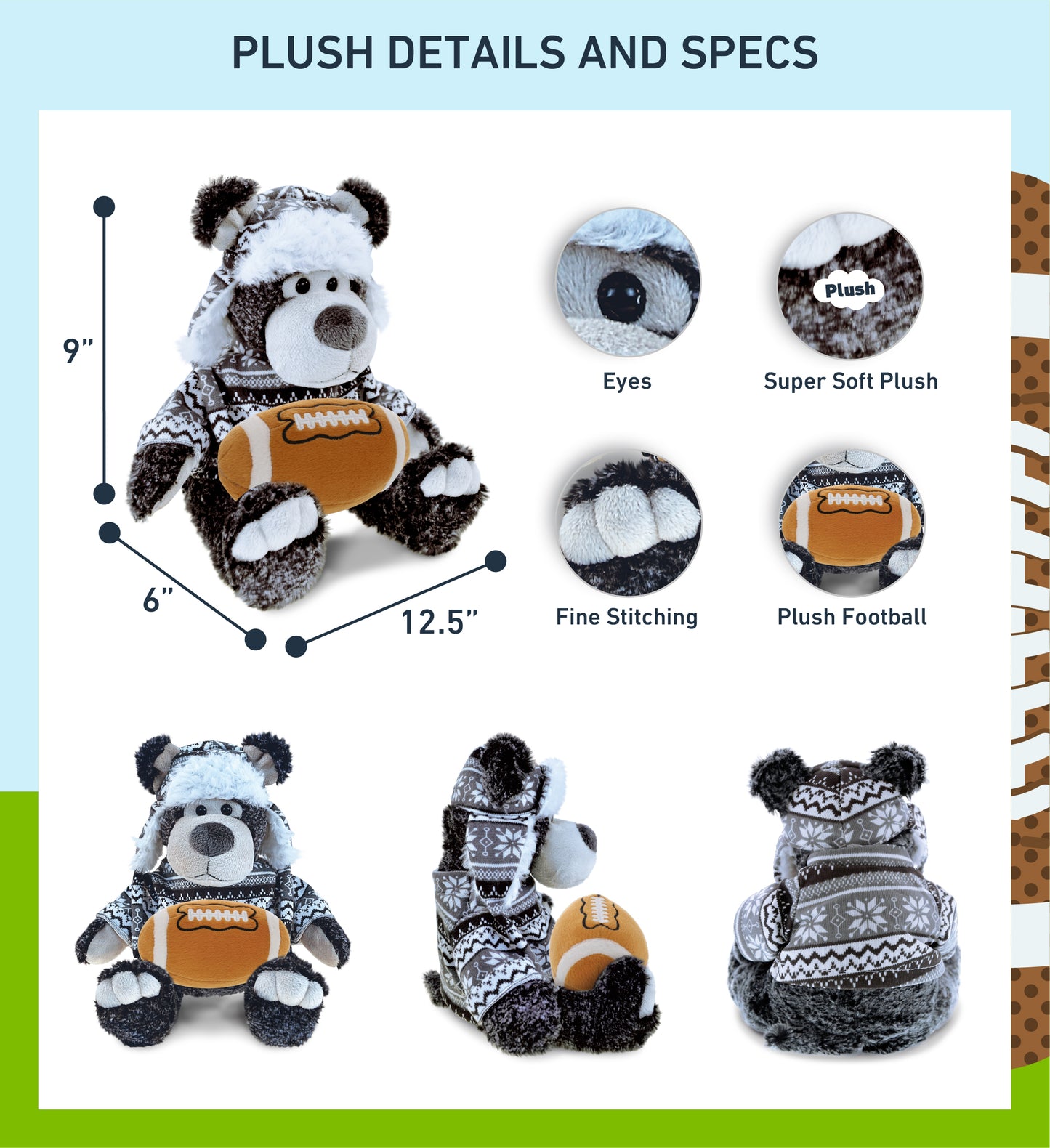 SUPER SOFT PLUSH WITH CLOTHES - BLACK BEAR WITH FOOTBALL PLUSH