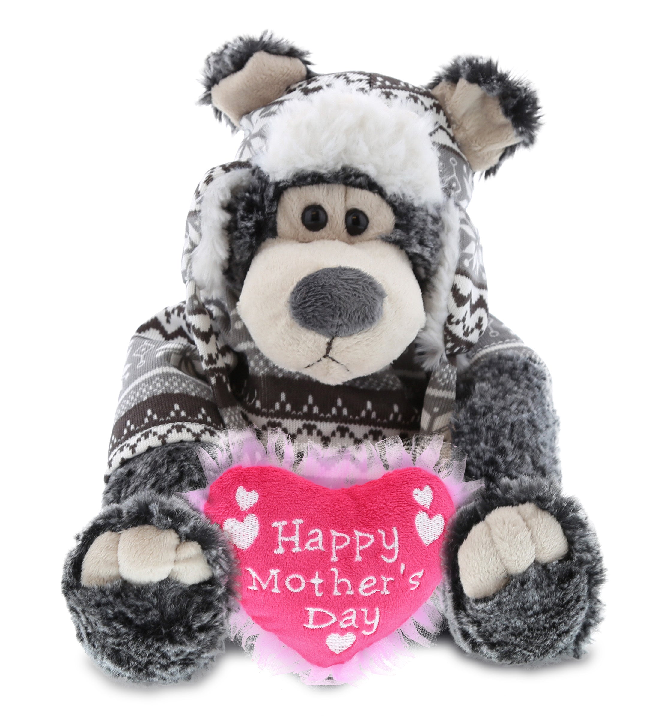 PLUSH MOTHERS DAY HEART - SUPER SOFT PLUSH WITH CLOTHES  - BLACK BEAR