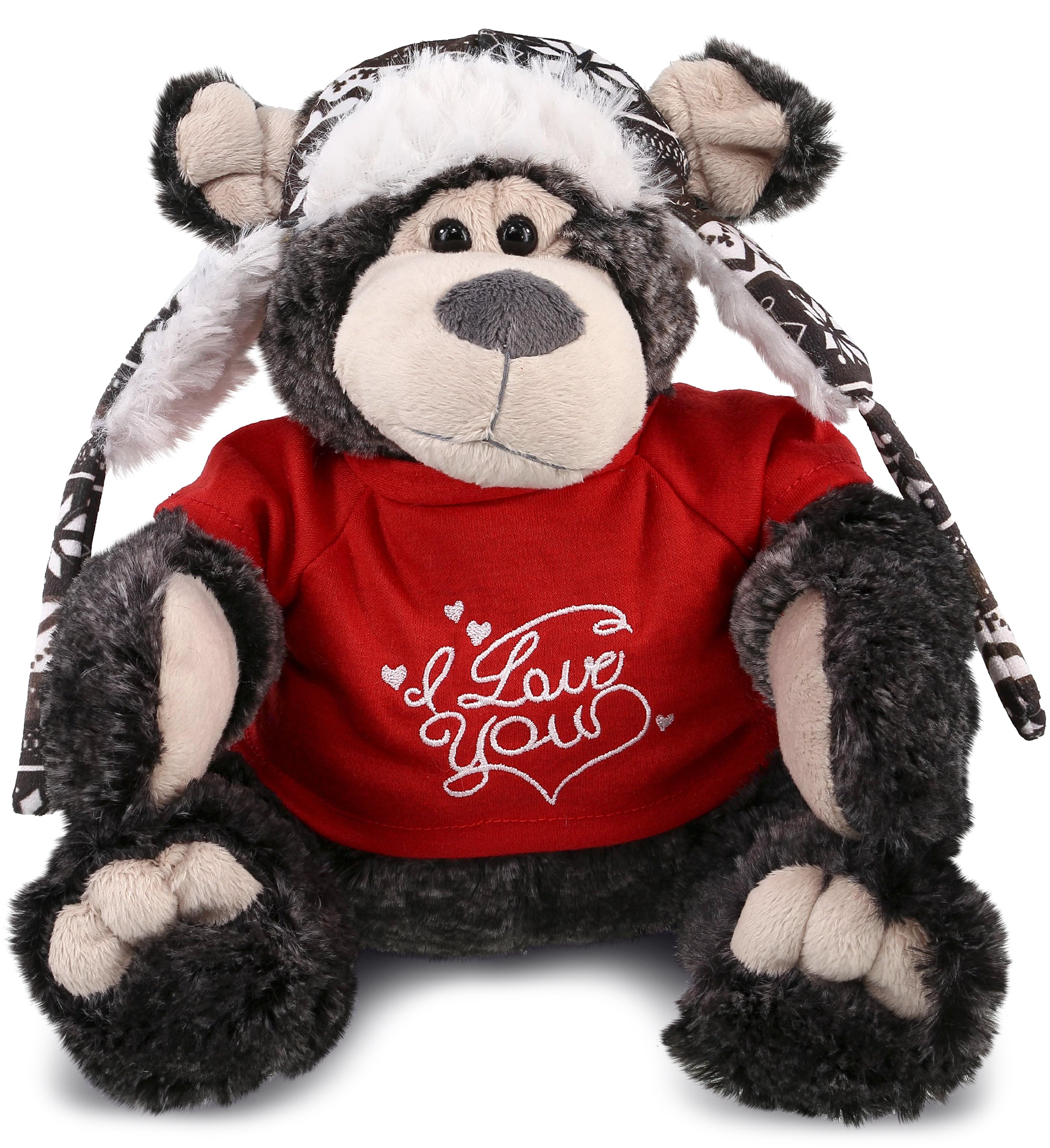 PLUSH I LOVE YOU RED SHIRT- SUPER SOFT PLUSH WITH CLOTHES  - BLACK BEAR