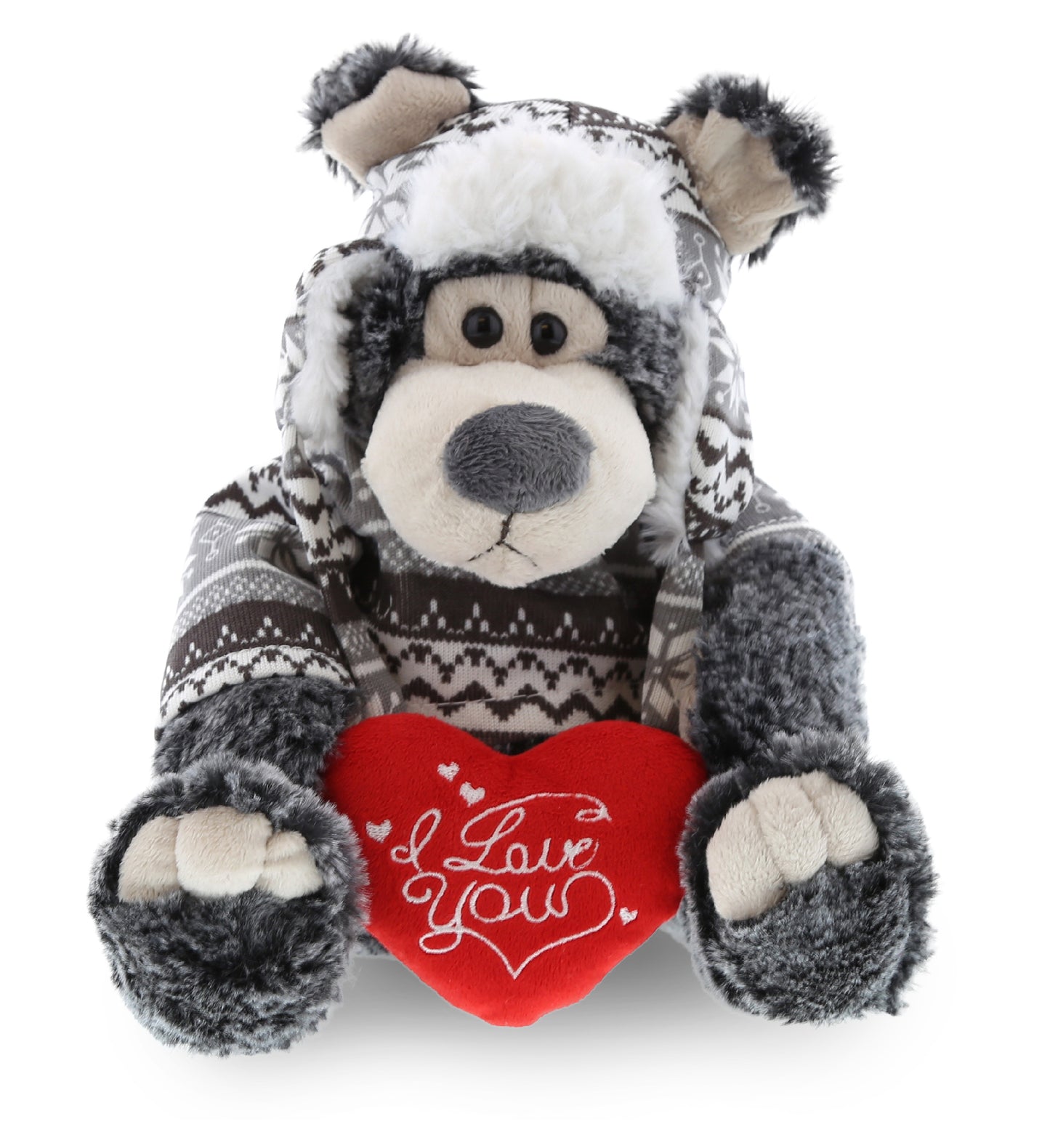 PLUSH I LOVE YOU RED HEART - SUPER SOFT PLUSH WITH CLOTHES  - BLACK BEAR